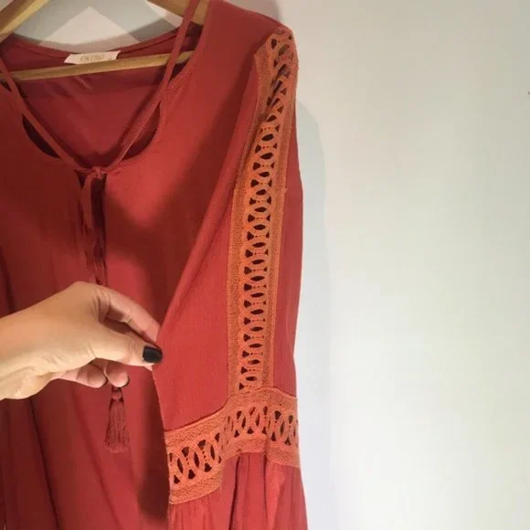 Boho Orange Shift Dress - Picture 4 of 8
